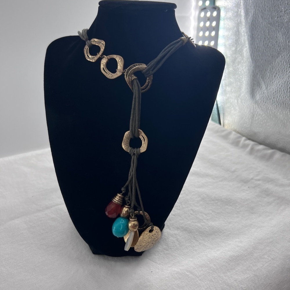 Coldwater Creek corded Statement necklace with natural stones Vintage